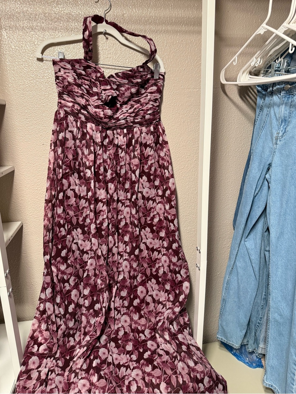 Lulu's Burgundy and Light Pink Floral Maxi Dress